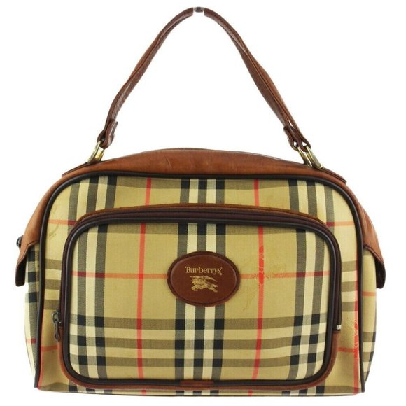 AUTH Burberry Handbag Check Beige Cambus Leather - Picture 1 of 8